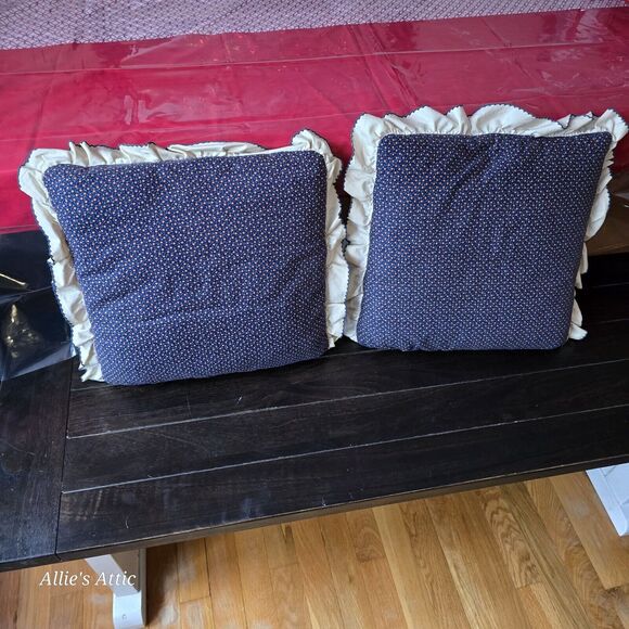 2 Handmade Mallard Duck Colorful Throw Couch Pillow Blue Embroidered Ruffle 15" - Picture 4 of 6